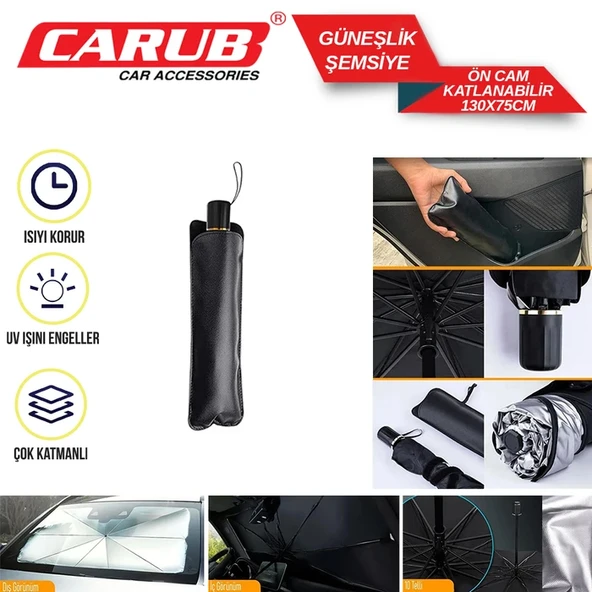 CARUB Güneşlik Ön Şemsiye Katlanır Orta 130x75