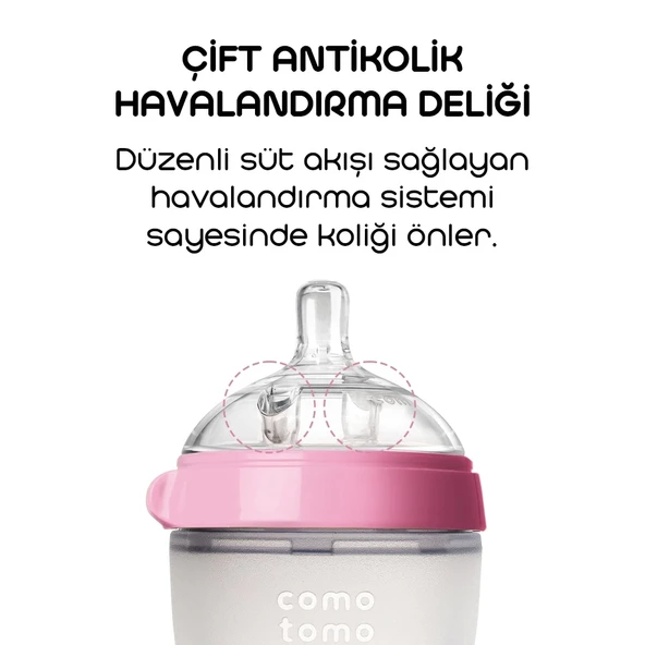Comotomo Antikolik Silikon Biberon 250 Ml 3-6 Ay Pembe - 3