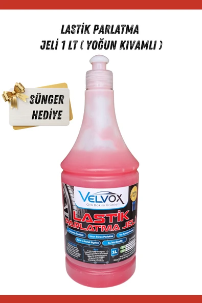Velvox Lastik Parlatma Jeli 1000 ml (Yoğun Kıvam) + Sünger Hediye, lastik parlatıcı, lastik temizleme