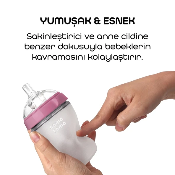 Comotomo Antikolik Silikon Biberon 250 Ml 3-6 Ay Pembe - 4
