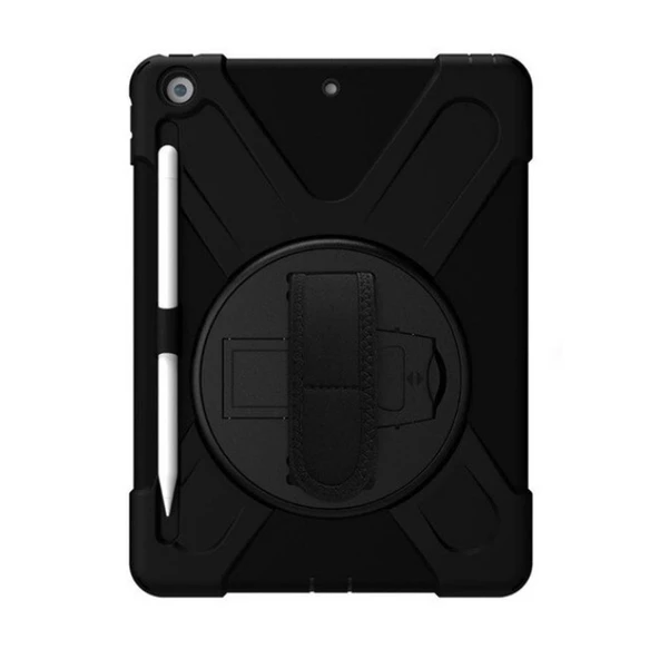 İPad 7-8-9 10.2 (2019,2020,2021) Uyumlu Defender Standlı Zırhlı Silikon Tablet Kılıfı (Siyah) - 2