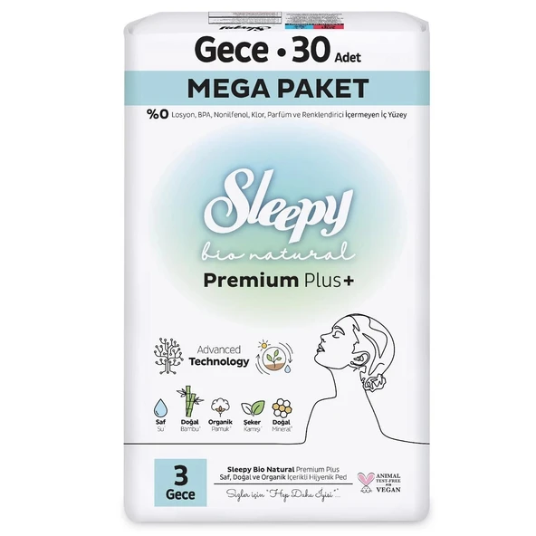 Sleepy Bio Natural Premium Plus Mega Gece Ped 30 Adet - 2