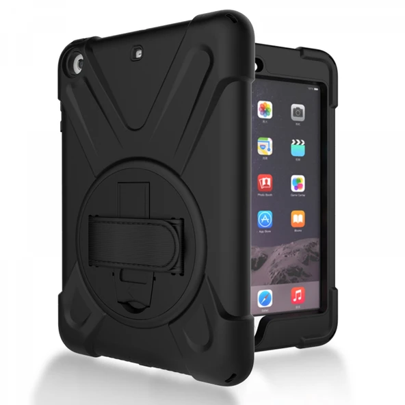 iPad Mini 3 Uyumlu Defender Standlı Zırhlı Silikon Tablet Kılıfı (Siyah) - 3