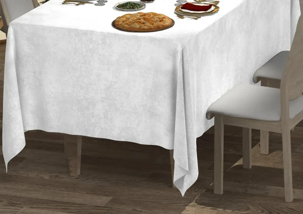 Beyaz Renk Dikdörtgen, Kadife Dokulu, Dertsiz, Masa Örtüsü - 2