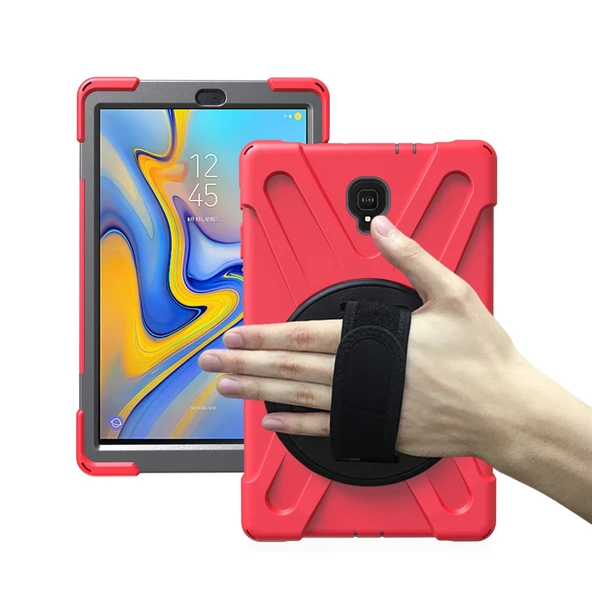 Samsung Galaxy Tab A 10.5 2018 T590-T595-T597 Uyumlu Defender Standlı Zırhlı Silikon Tablet Kılıfı (Kırmızı) - Resim 2