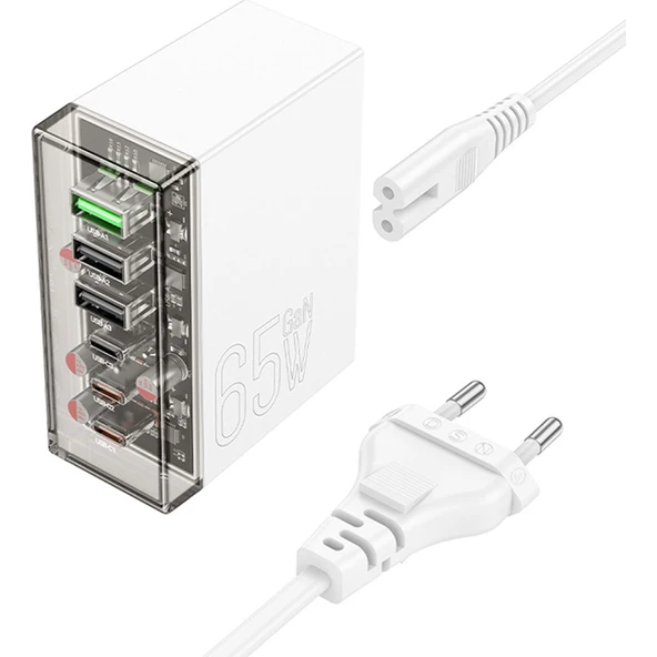 Hoco N36 PD65W Type-C + USB-A 6 Girişli Masaüstü Şarj İstasyonu (Beyaz) - 4