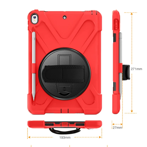 iPad Air 3 10.5 inc Uyumlu Defender Standlı Zırhlı Silikon Tablet Kılıfı (Kırmızı) - 2