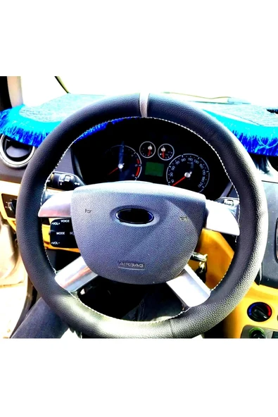 DİKİŞLİ DİREKSİYON KILIFI SİYAH DERİ GRİ YÜZÜK GRİ DİKİŞLİ F. CONNECT İÇİN ürün görseli