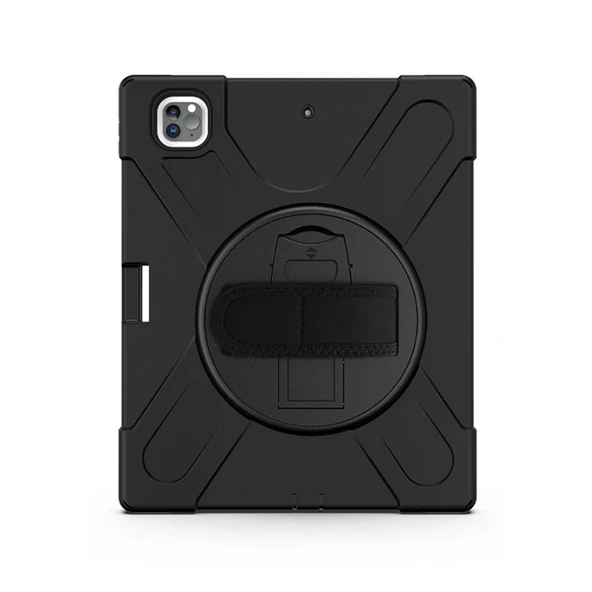 iPad Pro 12.9 2022/2021/2020/2018 Uyumlu Defender Standlı Zırhlı Silikon Tablet Kılıfı (Siyah) - 2