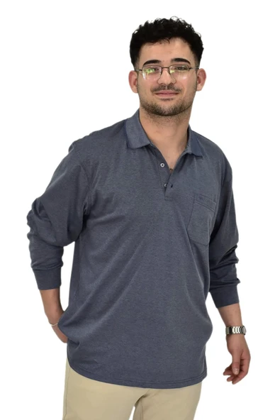 Erkek Büyük Beden Mevsimlik Polo Yaka Sweatshirt 1-6830 BGL-ST04415 - Resim 11