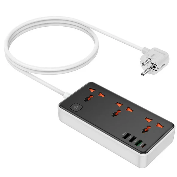 HOCO AC8A 2500W 3 Priz + 3 USB + 30W Type-C Multifonksiyonel Priz Çoğaltıcı Şarj Aleti (Siyah) - 2
