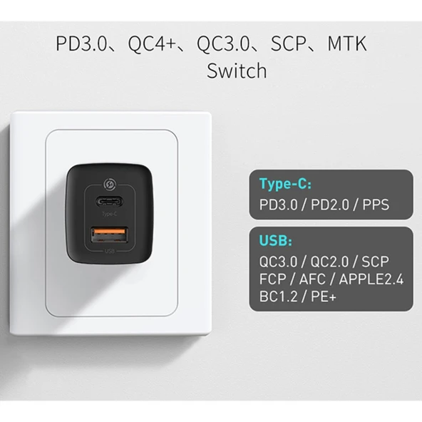 BASEUS GAN2 Lite 65W Hızlı Şarj Aleti PD Quick Charging (Siyah) - 4
