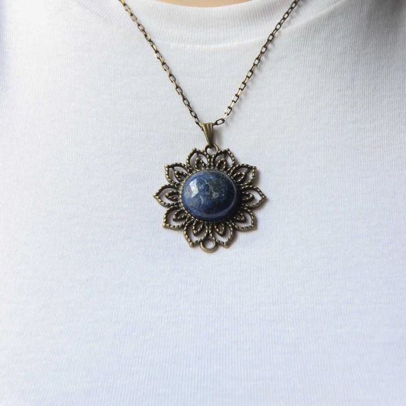 Doğal Taş Lapis Doğal Taşlı Otantik Kadın Kolye 45 Cm Zincirli euk19lps2 - 2