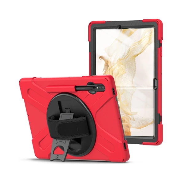 Samsung Galaxy Tab Tab S9 Plus / S8 Plus 12.4 inc Uyumlu Defender Standlı Zırhlı Silikon Tablet Kılıfı (Kırmızı) ürün görseli 1