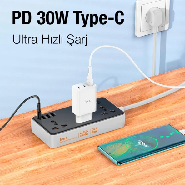 HOCO AC8A 2500W 3 Priz + 3 USB + 30W Type-C Multifonksiyonel Priz Çoğaltıcı Şarj Aleti (Siyah) - 5
