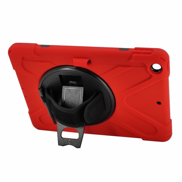 İPad 7-8-9 10.2 (2019,2020,2021) Uyumlu Defender Standlı Zırhlı Silikon Tablet Kılıfı (Kırmızı) - 2