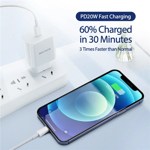 DUX DUCIS C50 PD 20W Hızlı Şarj Aleti 20W USB-C Güç Adaptörü (Beyaz) - 4