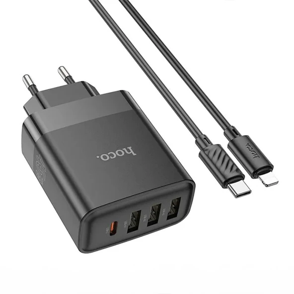 HOCO C127A PD45W(1C3A) Hızlı Şarj Aleti + Type-C to iPhone Lightning Kablo Seti (Siyah) - 5
