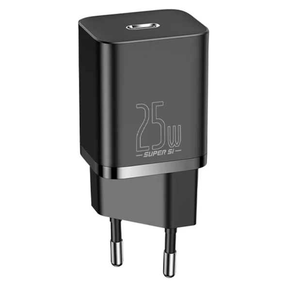 Baseus Super Si 1C 25W PD Type-C Hızlı Şarj Adaptörü - İPhone 15-14-13-12-11 Hızlı Şarj (Siyah)