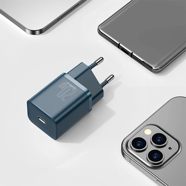 Baseus Super Si 20W PD Type-C Hızlı Şarj Adaptörü 20W İPhone 15-14-13- 12-11 Hızlı Şarj (Mavi) - 2