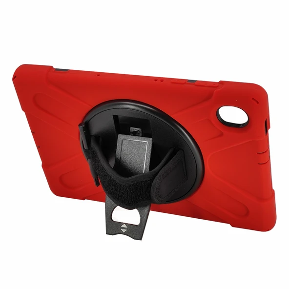 Lenovo Tab M10 Plus 10.6 Uyumlu Defender Standlı Zırhlı Silikon Tablet Kılıfı (Kırmızı)