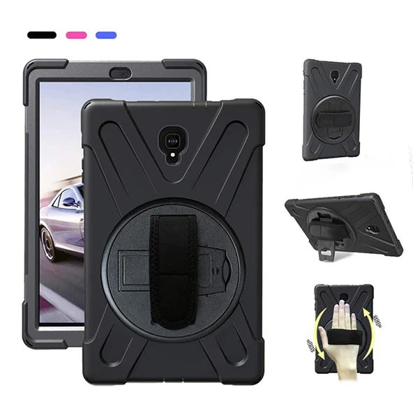 Samsung Galaxy Tab A 10.5 2018 T590-T595-T597 Uyumlu Defender Standlı Zırhlı Silikon Tablet Kılıfı (Siyah)
