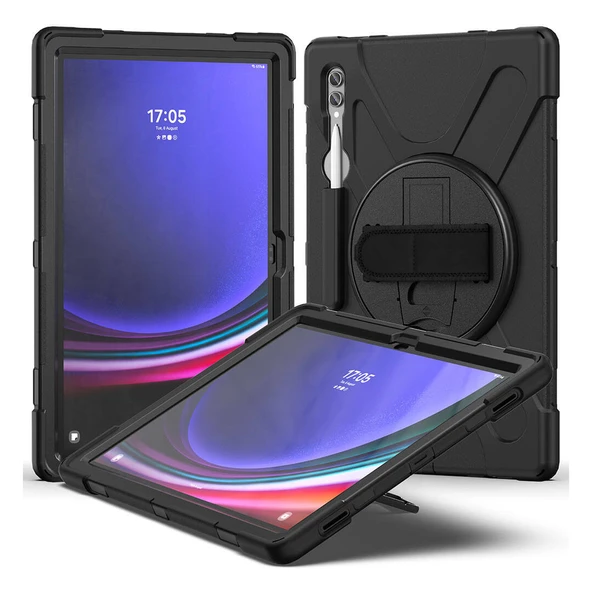 Samsung Galaxy Tab S9 FE Plus 12.4 inc Uyumlu Defender Standlı Zırhlı Silikon Tablet Kılıfı (Siyah)