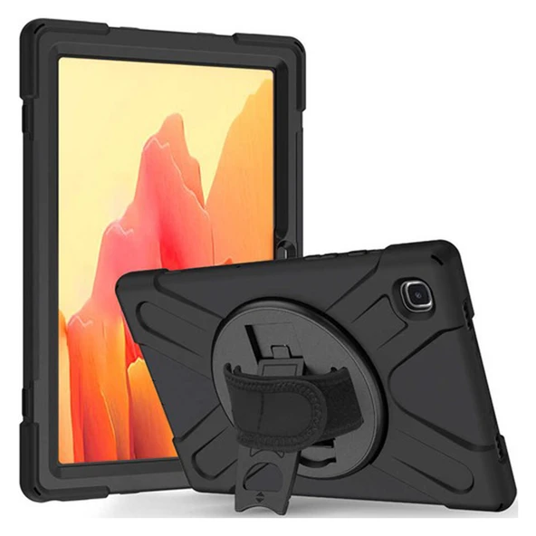 Samsung Galaxy Tab A7 10.4 SM-T500-T505-T507 Defender Standlı Zırhlı Silikon Tablet Kılıfı (Siyah)