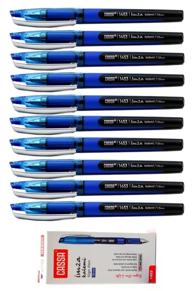 Mavi İmza Kalemi 10 Adet 1.00 mm Kalın Uçlu İmza Pilot Kalem Ekonomik Kaliteli Cassa 1453 İmza Kalemi