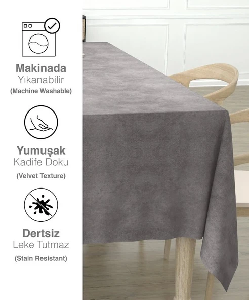 Açık Taş Rengi Dikdörtgen, Kadife Dokulu, Dertsiz, Masa Örtüsü - 3