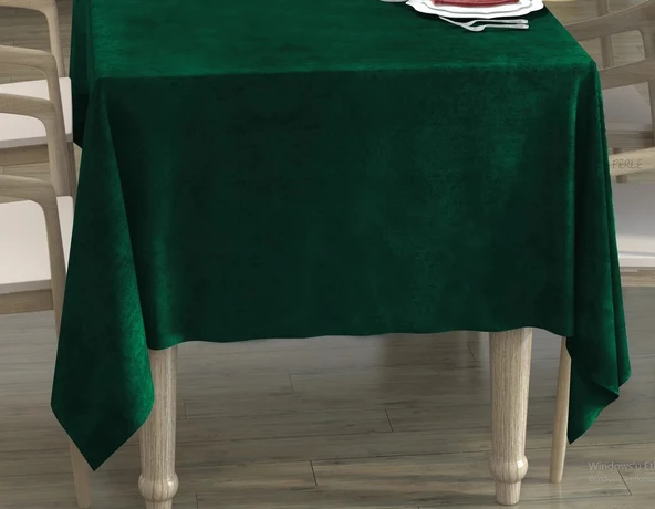 Zümrüt Yeşil Renk Dikdörtgen, Kadife Dokulu, Dertsiz, Masa Örtüsü - 2