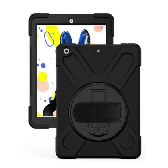 İPad 7-8-9 10.2 (2019,2020,2021) Uyumlu Defender Standlı Zırhlı Silikon Tablet Kılıfı (Siyah)
