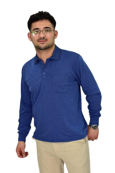 Erkek Büyük Beden Mevsimlik Polo Yaka Sweatshirt 1-6830 BGL-ST04415 - Resim 8