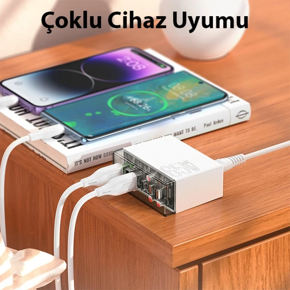 Hoco N36 PD65W Type-C + USB-A 6 Girişli Masaüstü Şarj İstasyonu (Beyaz) - 3