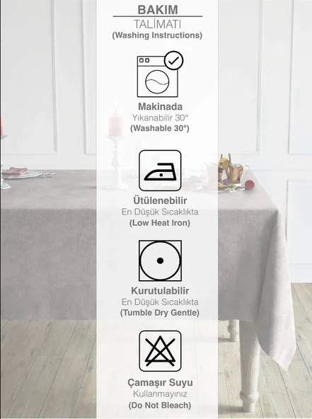 Açık Gri Dikdörtgen, Kadife Dokulu, Dertsiz, Masa Örtüsü - 4