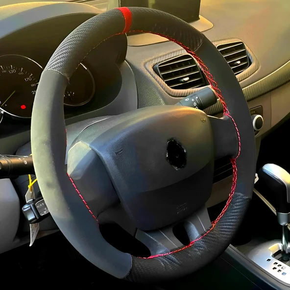 DİKİŞLİ DİREKSİYON KILIFI KARBON NUBUK DERİ KIRMIZI YÜZÜK / DİKİŞLİ R. FLUENCE İÇİN ürün görseli