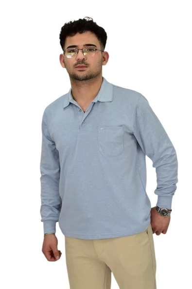 Erkek Büyük Beden Mevsimlik Polo Yaka Sweatshirt 1-6830 BGL-ST04415 - Resim 9