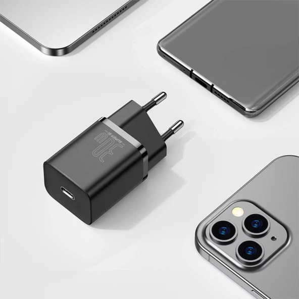 Baseus Super Si 1C 30W PD Type-C Hızlı Şarj Adaptörü - İPhone 15-14-13-12-11 Hızlı Şarj (Siyah) - 4