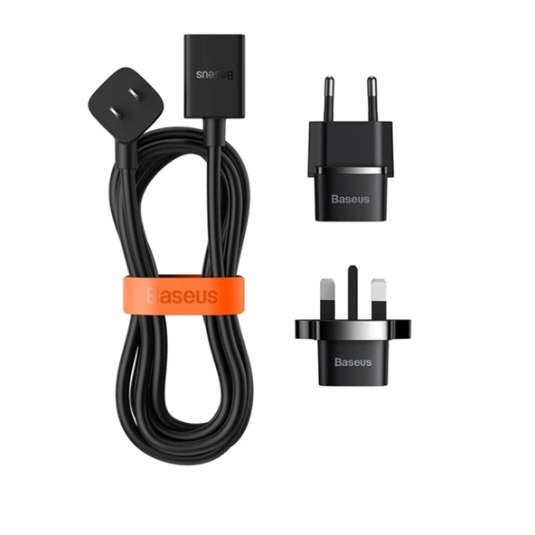 BASEUS PowerCombo Mini Power Strip 1AC, 1,0 m Güç Kablosu /EU + UK Fiş Adaptörleri Dahil (Siyah) - 3