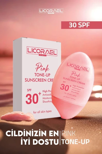Licorael Dubai Pembe Güneş Kremi,mavi Işık Korumalı, Aydınlatıcı Ton Eşitleyici Vitamin B5 Hyaluronik Asit Spf30