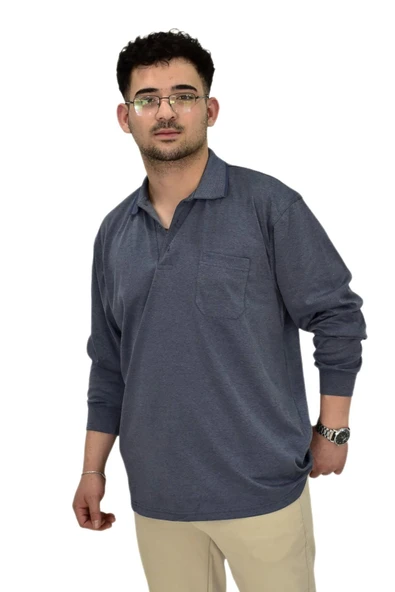 Erkek Büyük Beden Mevsimlik Polo Yaka Sweatshirt 1-6830 BGL-ST04415 - Resim 7