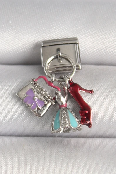 316L Çelik Gümüş Renk Çanta Elbise Model Nomination Charm - TJ-BC1230