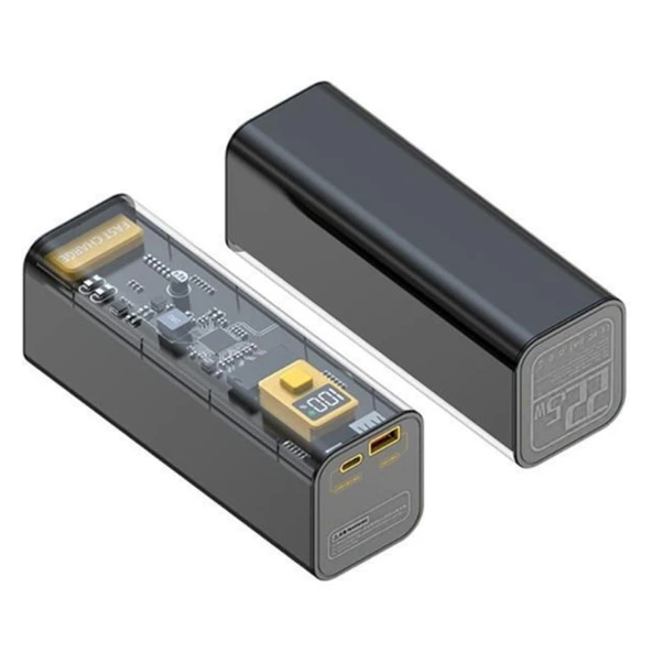 Universal 22.5W PD 30000 mAh Transparan Led Göstergeli Powerbank (Siyah) - 3