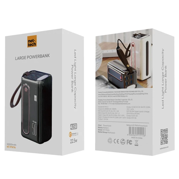 Nettech NT-PW14 22.5W 50000 mAh Taşınabilir Powerbank (Siyah) - 4