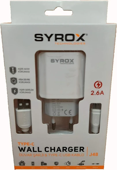 SYROX J48 2.6A Type C Sarj Aleti, Standart