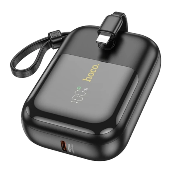 HOCO Q20 Fountain 10000mAh 22.5W+PD20W Dijital Göstergeli Kablolu Powerbank (Siyah)