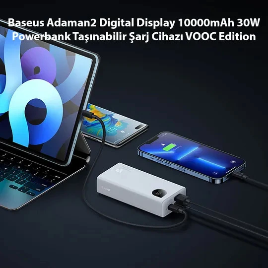 Baseus Adaman2 Digital Display 10000mAh 30W Powerbank Taşınabilir Şarj Cihazı VOOC Edition (Beyaz) - 5