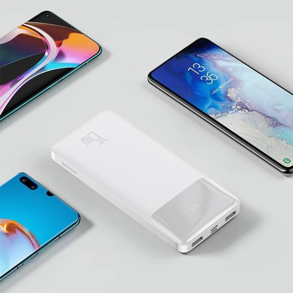 Baseus Bipow 15W Hızlı Şarj 10000 mAh LED Göstergeli Powerbank (Beyaz) - 3