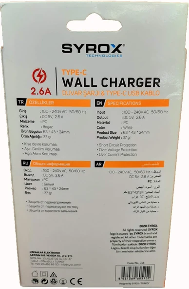SYROX J48 2.6A Type C Sarj Aleti, Standart - 3