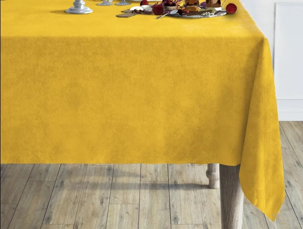Sarı Renk Dikdörtgen, Kadife Dokulu, Dertsiz, Masa Örtüsü
